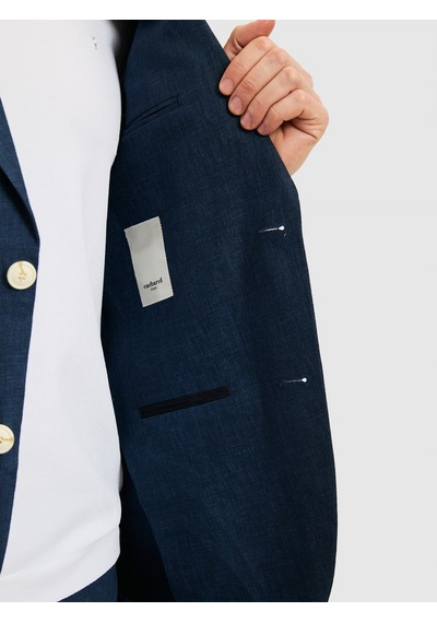 Cacharel Lacivert Slim Fit %100 Keten Mikro Desen Mono Yaka Ceket