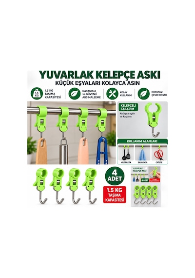 Sn-38118 Yuvarlak Kelepçe Askı 82x18x18mm 4 Lü Paket Renkli
