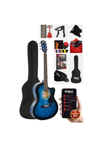 Midex Rg-540bl Kaliteli Kesik Kasa Mavi 40 İnç Akustik Gitar Seti 4/4 Yetişkin