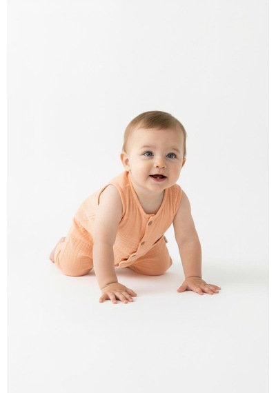 Miababy Müslin Kısa Atlet Tulum Bej
