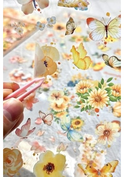 Kolbi Craft 4 Sayfa 70 Adet Şeffaf Sarı Kelebek Çiçek Sticker Bullet Journal Scrapbook Laptop Ajanda Planlayıcı Abanoz