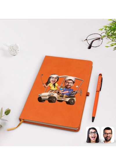 Kişiye Özel Sevgililer Karikatürlü Turuncu Termo Deri Defter Kale N11.2264