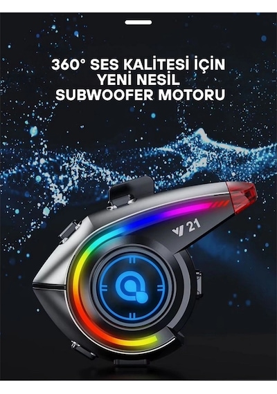 Y21 Rgb Işık Efektli Intercom Motosiklet Kask Kulaklığı Intercom Kulaklık