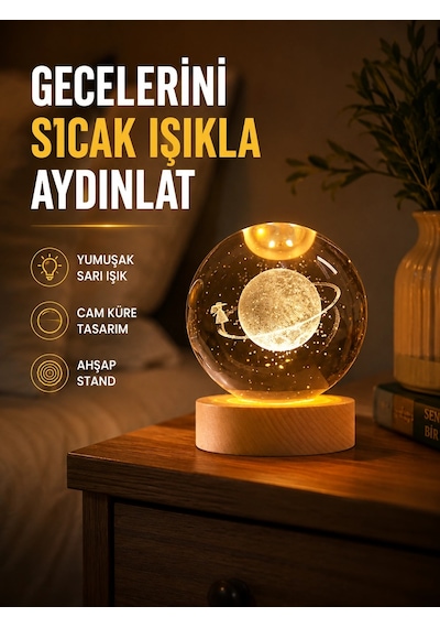 Ahşap Standlı Sarı Işıklı Dekoratif Küre Kız Figürü Tasarım 19059144