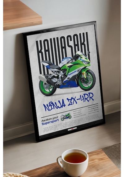 Kawasaki Ninja Zx-4 Rr Siyah Ahşap Çerçeveli Poster, Dekoratif Motosiklet Duvar Tablosu