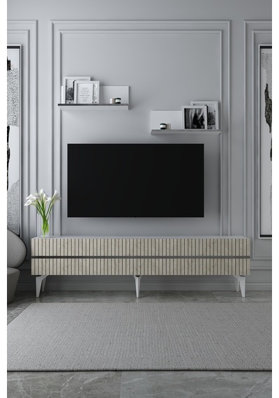 180dhdtrü5btg Tedy Lazer Pleksi Desenli Raflı Tv Sehpası Ünitesi Beyaz-traverten-gümüş 180dhdtrü5btg Tedy Lazer Pleksi Desenli Raflı Tv Sehpası Ünitesi Beyaz-traverten-gümüş