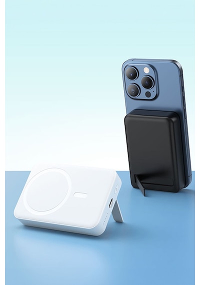 Thentech Magsafe Özellikli Mıknatıslı Kablosuz Powerbank 10000mha Ayaklı Kullanım Şık Powerbank Beyaz
