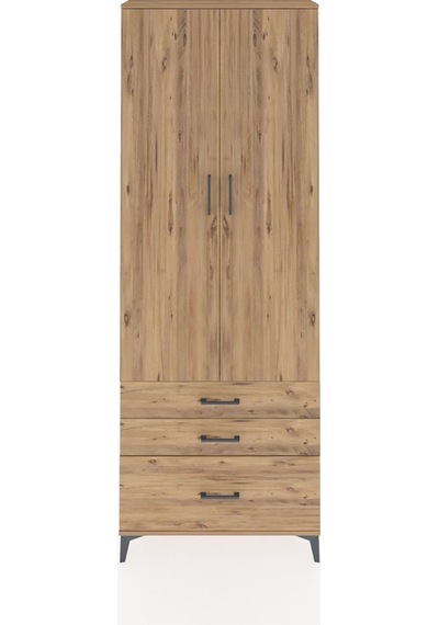 Arges Dolap Tek Raflı 3 Çekmeceli Tek Askılı 88x30x243 Çam-çam Atlas Çam
