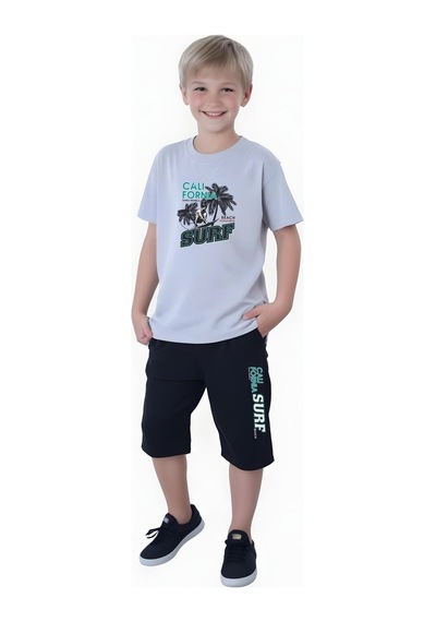 Fyk Kids Erkek Çocuk Yazlık Surf Baskılı Alt-üst Takım Gri
