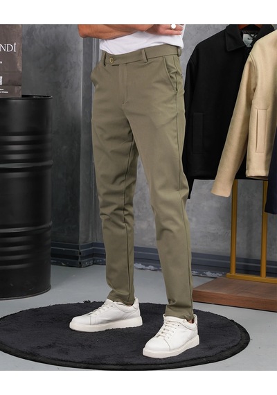 Modefendi Yüksek Kalite Pamuk Likra Slim Fit Kumaş Pantolon Haki