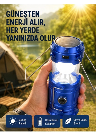 Şarj Edilebilir Güneş Enerjili Kızaklı Kamp Feneri - Usb Çıkışlı, Katlanabilir, Dayanıklı Ve Çok Fonksiyonlu Çok Renkli