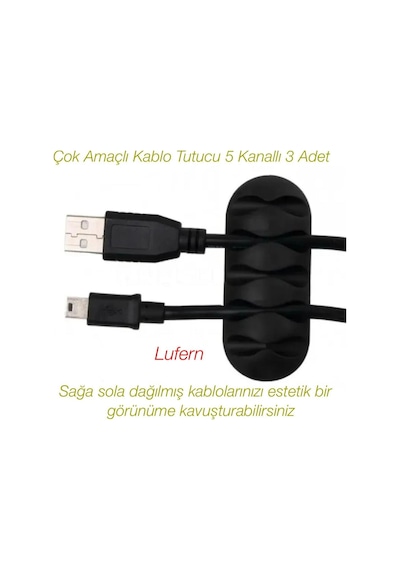 Çok Amaçlı Kablo Tutucu 5 Kanallı 3 Adet Düzenleyici Sabitleyici Yapışkanlı Toparlayıcı Şarj Kablosu