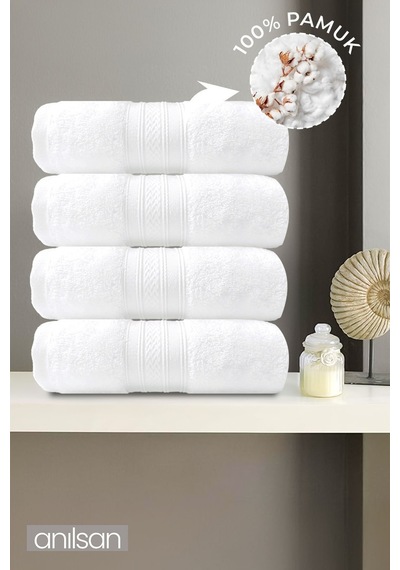 4'lü Beyaz Bordürlü El Havlusu - 50x90 Cm, 250 Gr, %100 Pamuk, Spa Ve Otel Havlusu Beyaz