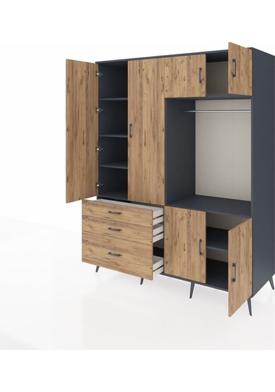Kronos Gardrop 7 Raflı 3 Çekmeceli Tek Askılı 176x59x221 Antrasit-çam Çam Kronos Gardrop 7 Raflı 3 Çekmeceli Tek Askılı 176x59x221 Antrasit-çam Çam