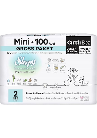 Sleepy Bio Natural Bebek Bezi Gross Paket 2 Beden 3-6 Kg 100 Adet