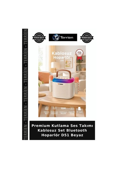 Premium Kutlama Ses Takımı Kablosuz Set Bluetooth Hoparlör D51 Beyaz