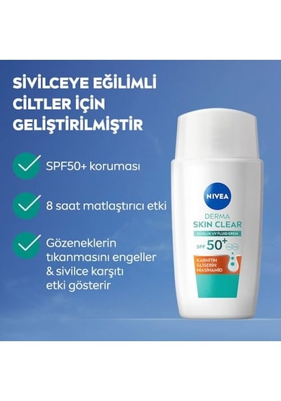 Nıvea Spf50 Derma Skin Clear Sivilce Karşıtı Gündüz Yüz Kremi 40 Ml,matlaştırıcı,makyaj Bazı,karnitin,gliserin,niasinamid,hafif Formül