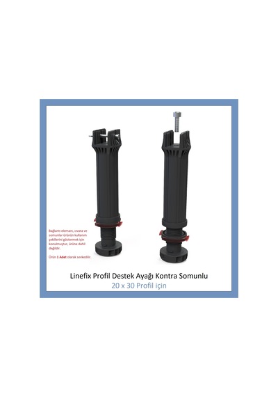 Linefix Profil Destek Ayağı Kontra Somunlu 20x30 Profil İçin Siyah