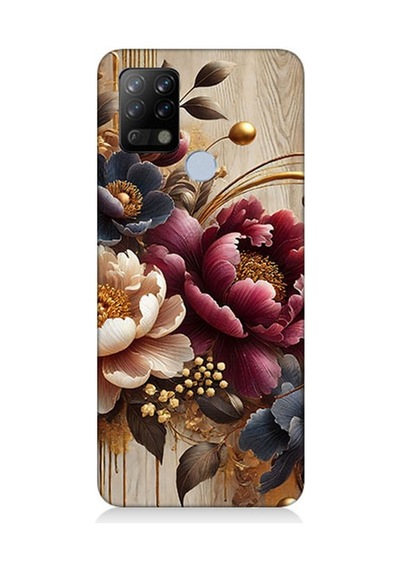 Tecno Pova Uyumlu Ahşap Üzerinde Gölge Çiçekler Desenli Silikon Kılıf Çok Renkli