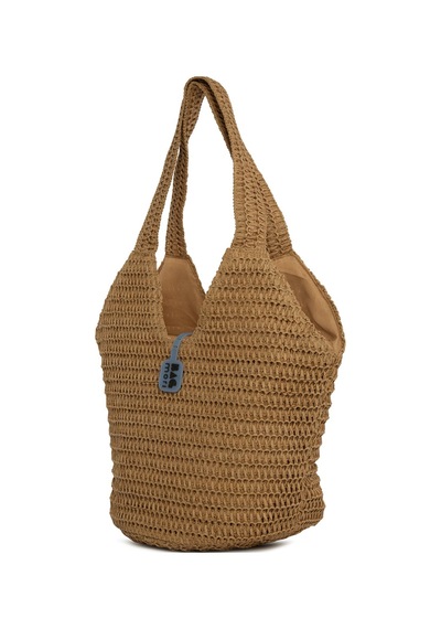 Bagmori Oval Kova Hasır Tote Çanta Vizon