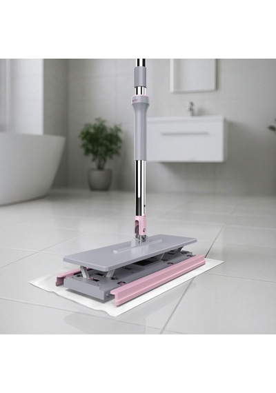 One Click Mop Paleti 4xl Büyük Palet 32cm, 8 Adet Bez Hediyeli, Asansörlü Mekanizma Çok Pratik, Gri-pudra