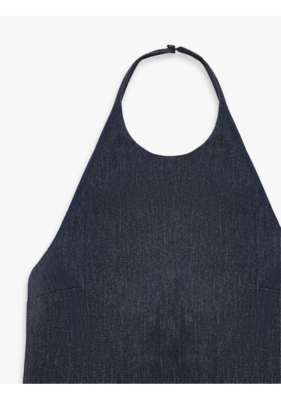 Koton Kolsuz Pamuklu Denim Halter Yaka Bluz Koyu İndigo 6sal30011md Dark Indigo