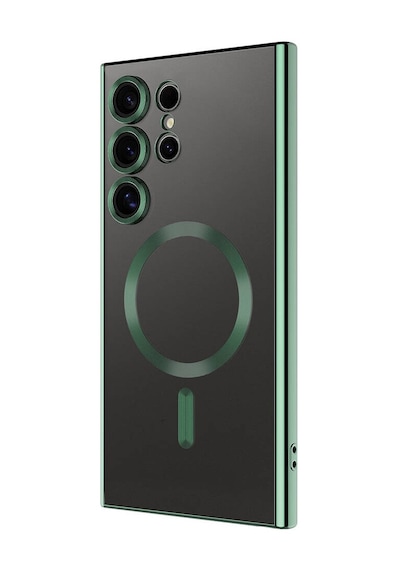 Teknomoda Samsung Galaxy Uyumlu S24 Ultra Kılıf Kamera Lens Korumalı Renkli Magsafe Şeffaf Silikon Koyu Yeşil