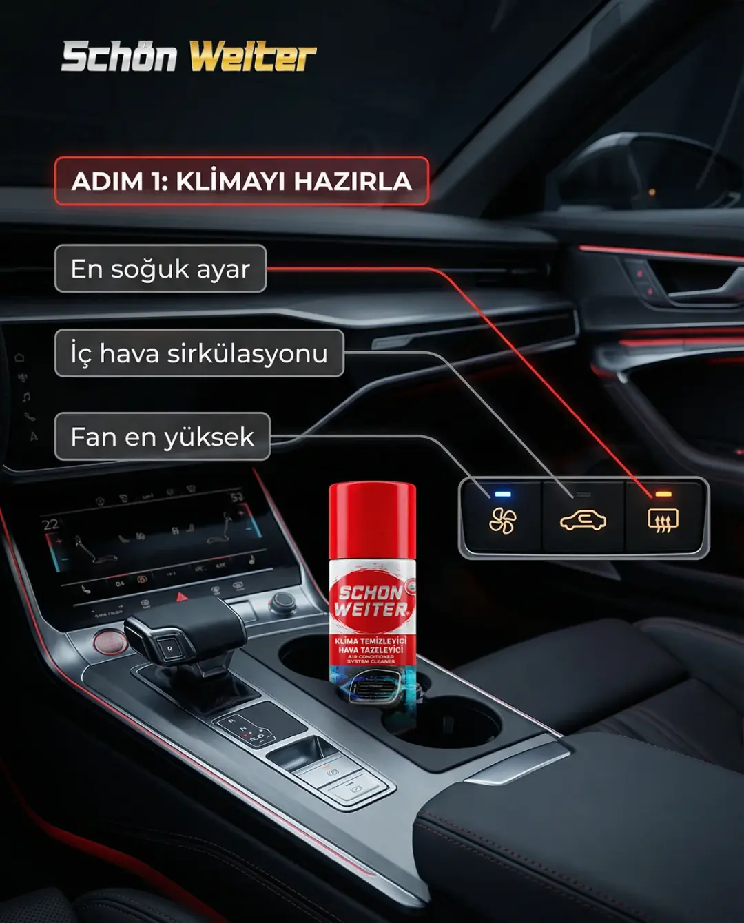 Araç Oto Klima Bombası Kırmızı Aerosol Sprey 200 Ml