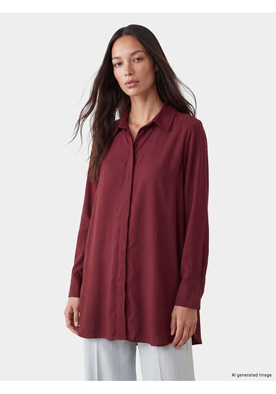 Lcw Everyday Bordo Gabardin Kadın Gömlek Tunik