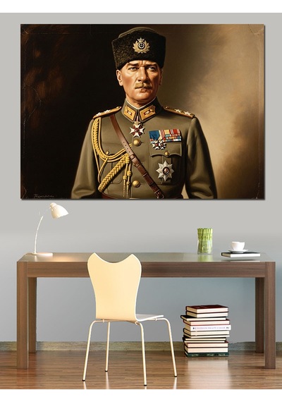 Askeri Üniformalı Mustafa Kemal Atatürk Portresi Dekoratif Kanvas - Mdf Ahşap Tablo