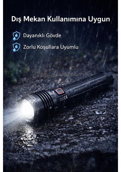 Tr 80w 8000 Lümen Zoomlu Şarjlı El Feneri, 18000 Mah Powerbank, Siyah