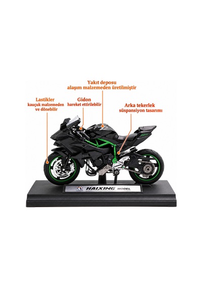 1:18 Ölçek H2r Metal Alaşım Motosiklet Maketi - Süspansiyonlu Ve Standlı Model Çok Renkli