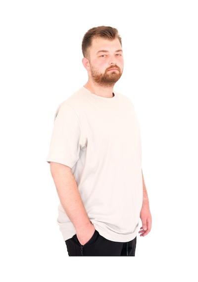 Mode Xl Büyük Beden Erkek T-shirt Bisiklet Yaka Basic U25162 Gri Gri