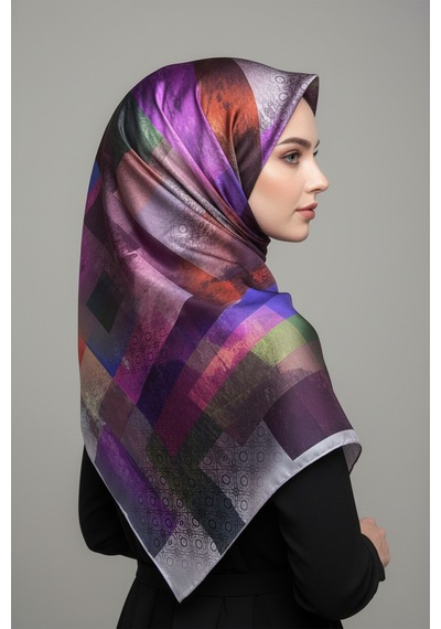 Trend Dijital Baskı Batik Dikdörtgen Desenli Royan Eşarp Desen 4 Renk 1 Çok Renkli