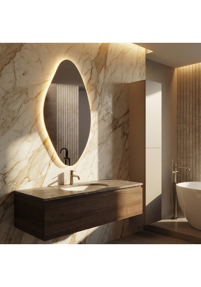 35x70 Cm Modern Oval Led Banyo Aynası Dim Edilebilir Dokunmatik, 3000k Günışığı Sarı