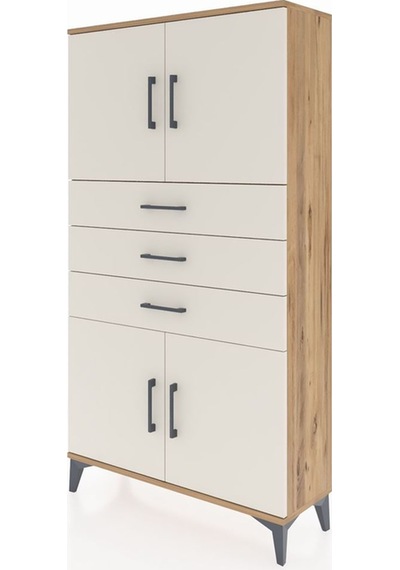 Arges Dolap 3 Raflı 3 Çekmeceli 4 Kapaklı 88x30x163 Çam-aytaşı Atlas Çam