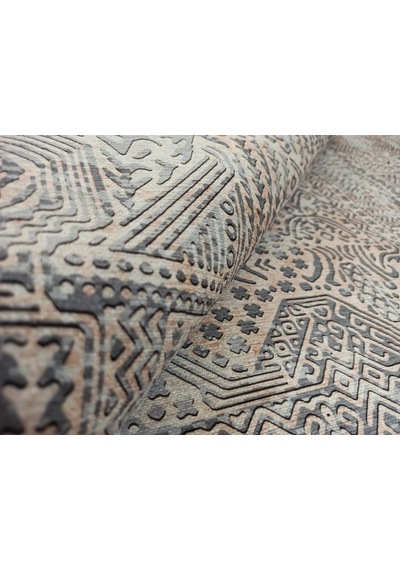 Eskitme Dokulu Gri Ve Pudra Soyut Modern Halı - 12633ou Gri - Pudra