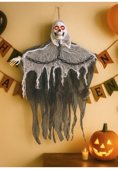 Cadılar Bayramı Işıklı Kuru Kafa Hayalet Asılabilir Halloween Parti Dekoru 90 Cm Diğer