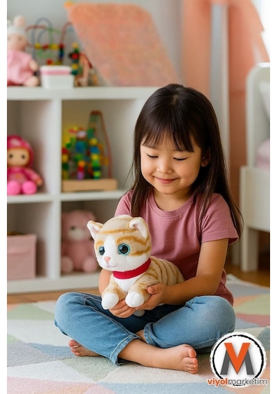 Sevimli Peluş Yavru Kedi 35 Cm Sesli Miyavlayan Oyuncak Uyku Ve Oyun Arkadaşı 4 Renk Seçeneği Sarı