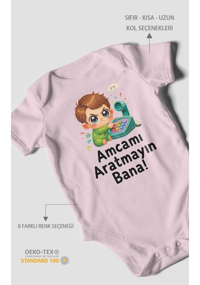 Morivokids Amcamı Aratmayın Bana Kısa Kollu Bebek Body %100 Pamuk Bebe Pembe