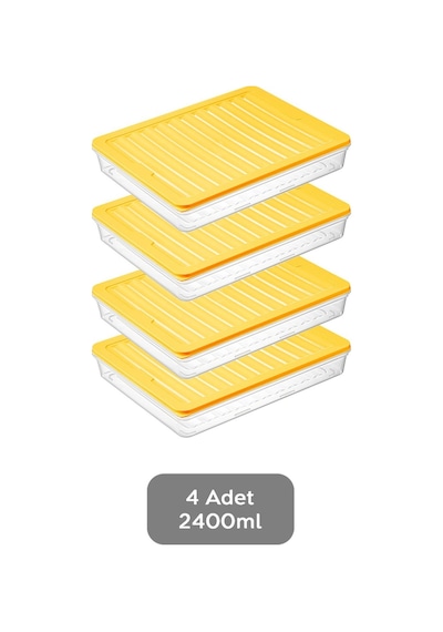Meleni Home Buzdolabı Organizer Mikrodalga Ve Difrize Uygun Saklama Kabı Sarı 4 x 2400 ML
