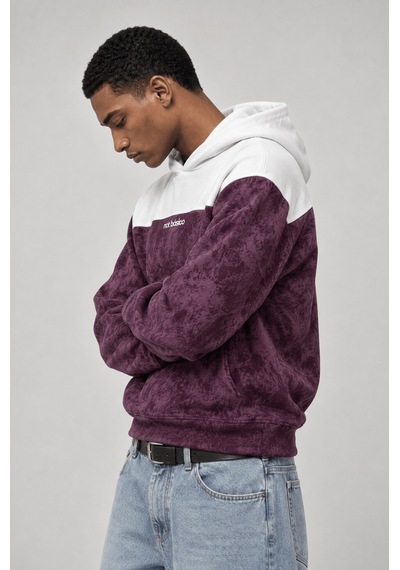 Respire Erkek Not Básico Baskılı Yıkamalı Oversize Hoodie Bordo