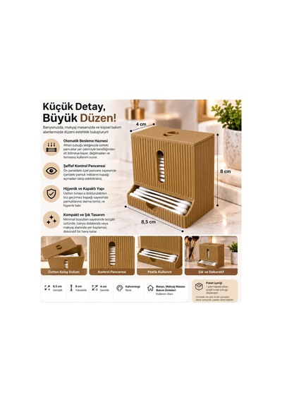 Modern Tasarım Kulak Çubuğu Dispenseri Kapaklı Banyo Makyaj Pamuk Düzenleyici Organizer - Kahverengi Renkli