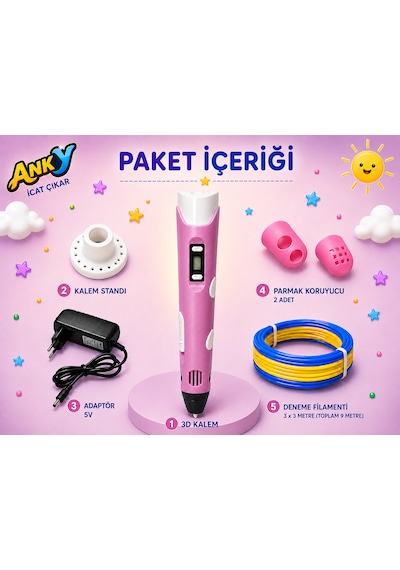 Anky Pembe 3d Kalem 50+9 M Flament + Fan Hediyeli