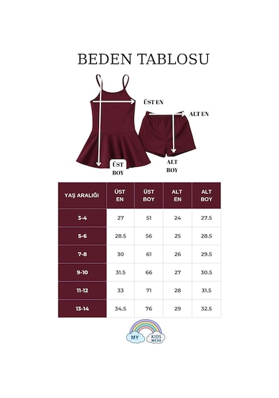 My Kids Wear Kız Çocuk Garson Mayo Elbiseli Şortlu 2 Li Takım 12417 Bordo