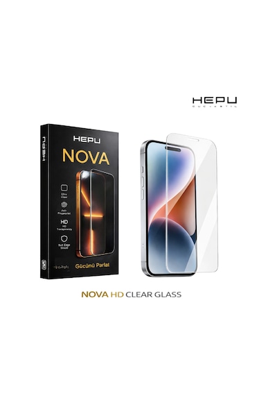 HEPU NOVA HD Clear Temperli Cam Ekran Koruyucu – iPhone 17 Pro Max Uyumlu