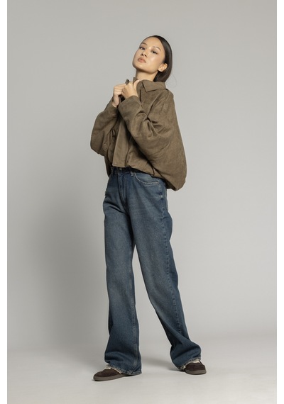 Oversıze Süet Bomber Ceket Olive