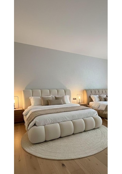 Most Piatto Premium Bazalı Karyola Ekru Bukle Kumaş 180x200 Cm. Yatak İçindir Evinize Teslim 180 x 200