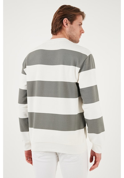 Buratti Pamuklu Çizgili Regular Fit Bisiklet Yaka Erkek Sweat 5905790 Açık Haki