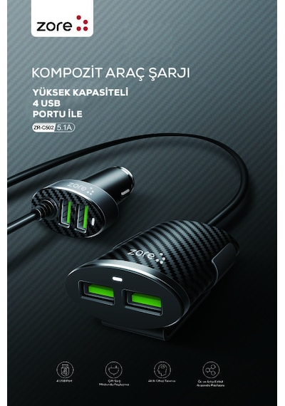 Ardemix Zr-c502 2+2 Araç Şarj Seti - Siyah Siyah